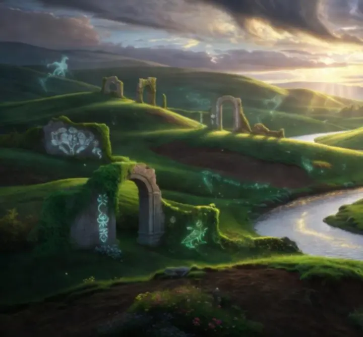 Misztikus magyar fantasy táj a hajnal ködében