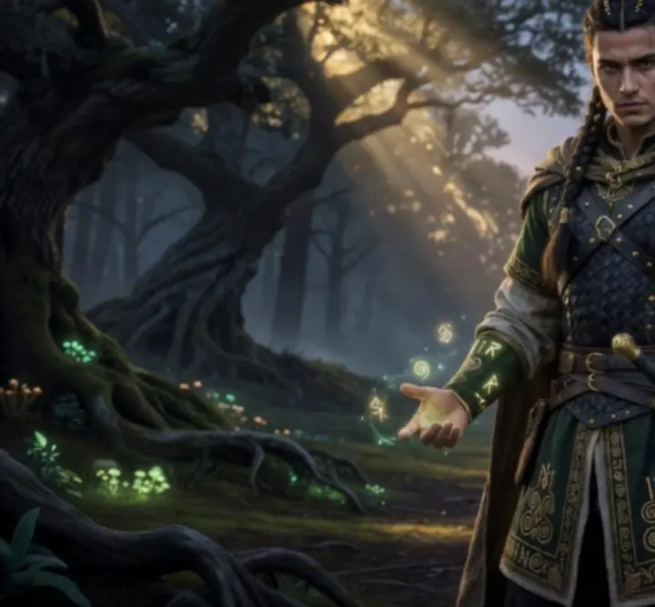 Magyar fantasy hőst és mitológiai lényeket ábrázoló illusztráció