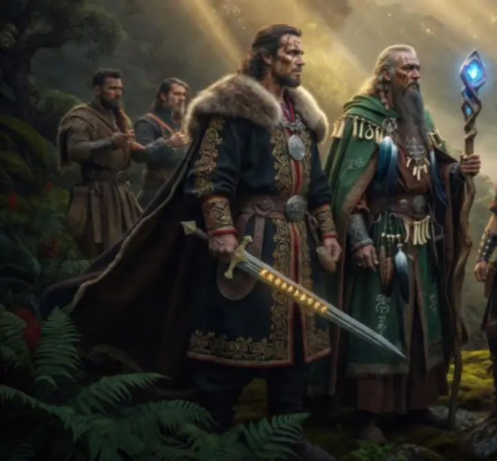 Magyar folklór által inspirált hősök portréja egy misztikus fantasy világban